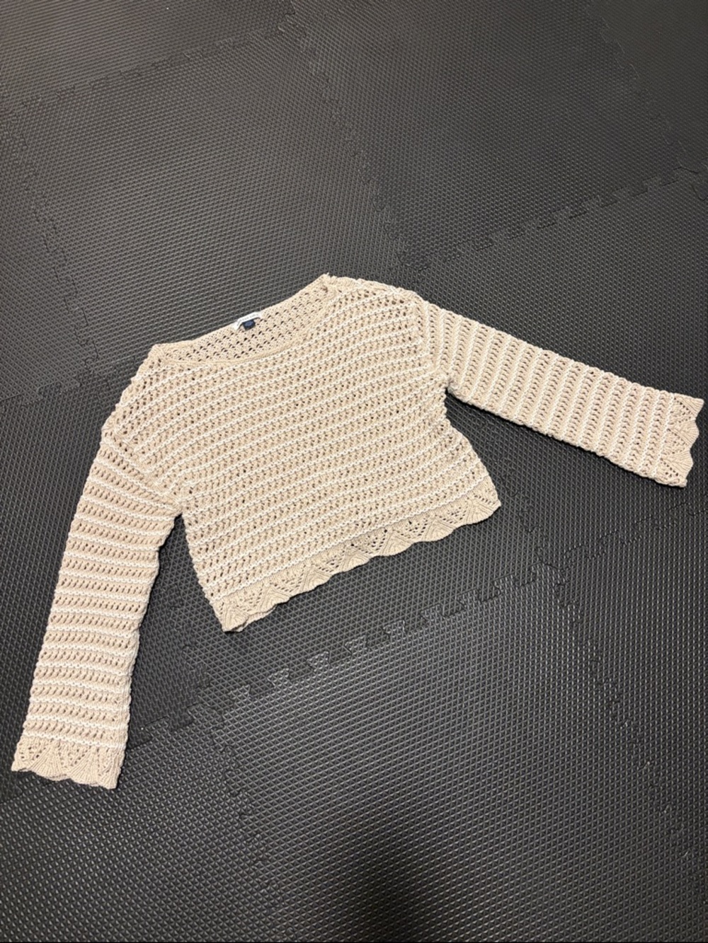 American Eagle Outfitters Cropped Cream Open-Knit Crewneck Sweater